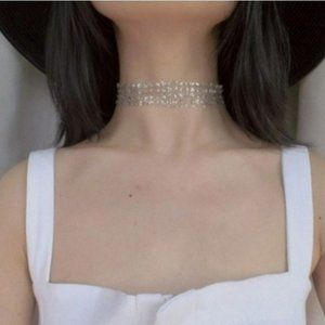 Sparkle Mesh Choker Necklace Silver Glitter Silver Metal Adjustable NWT